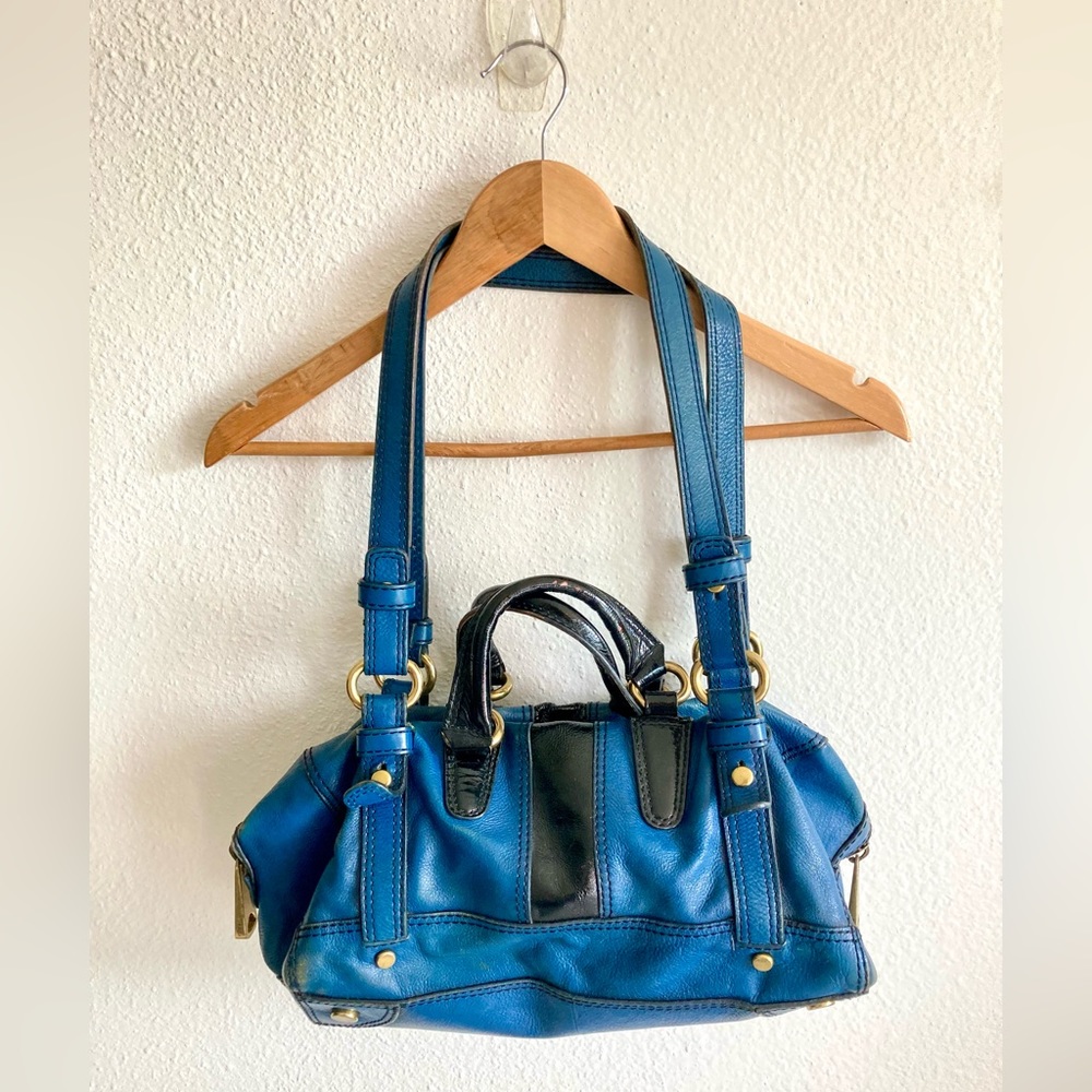 Royal Blue & Black Fifty-Four Fossil Leather Shoulder Bag